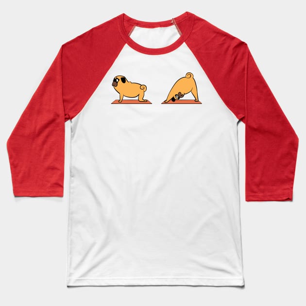 Pug Downward Dog Baseball T-Shirt by huebucket